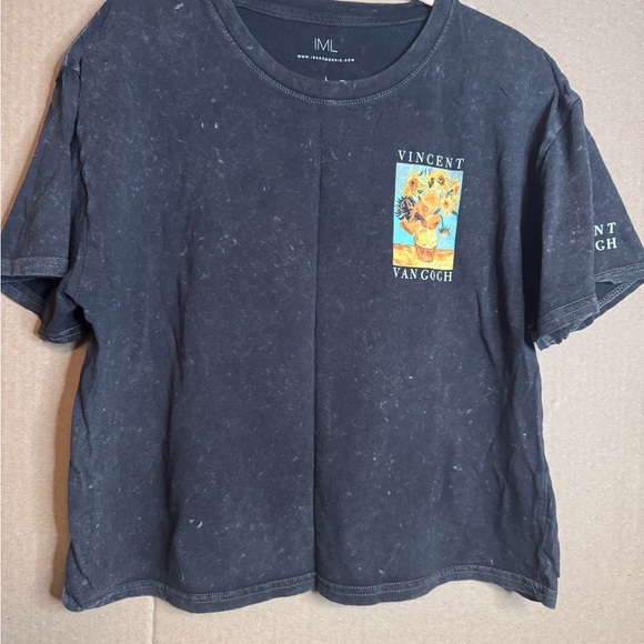 Iml Tops - Women Large “faded” black box cropped Graphic T-Shirt by IML